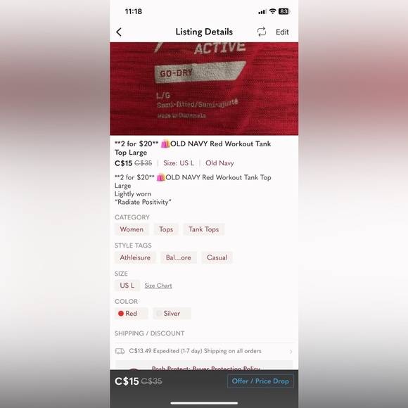 **2 for $20**🛍️ OLD NAVY Red Workout Tank Medium - Picture 5 of 6